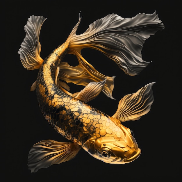 Golden Koi Fish Swimming in a Dark Pond