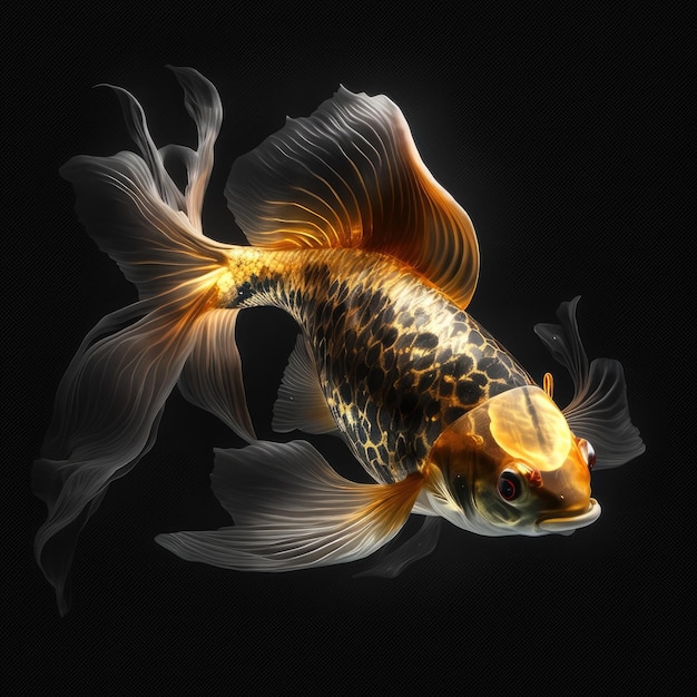 Golden Koi Fish Swimming in a Dark Pond