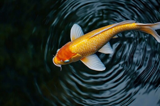 Photo a golden koi fish swimming in rippling water