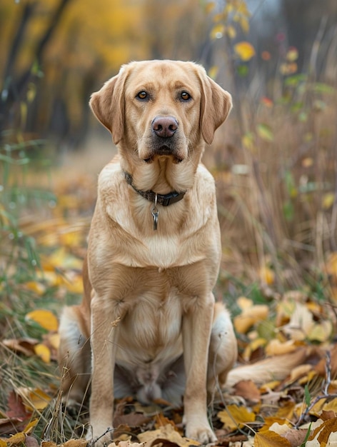 Golden Labrador Retriever in Autumn Forest