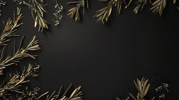 Golden leaves on a black background Perfect for a luxurious and elegant design project