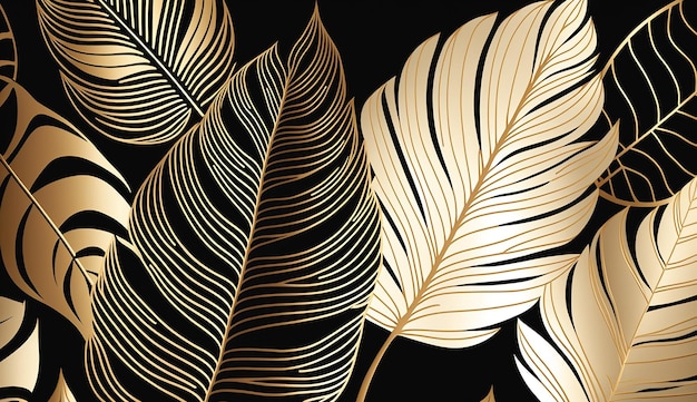 Golden leaves botanical modern art deco wallpaper Generative AI