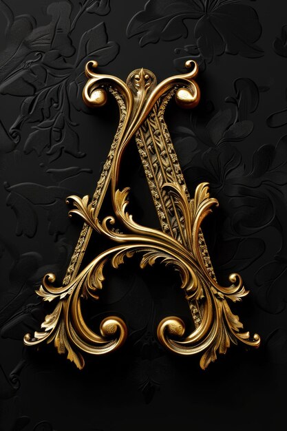 Photo a golden letter 39a39 stands out against a dark matte black background