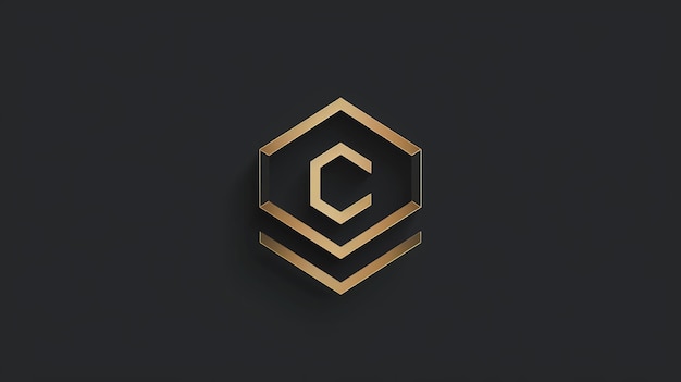 Golden letter C logo design in a hexagon frame