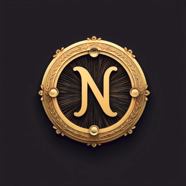 Photo golden letter n in a round frame on a dark background vector illustration