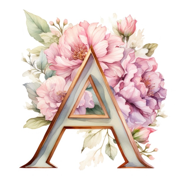 Golden letter 'A' with flowers white background