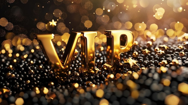 Photo golden letters vip on blurred gold bokeh background