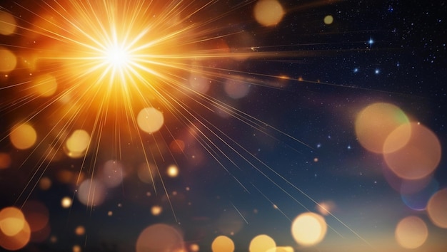 Golden Light Burst with Radiant Beams and Shimmering Stars