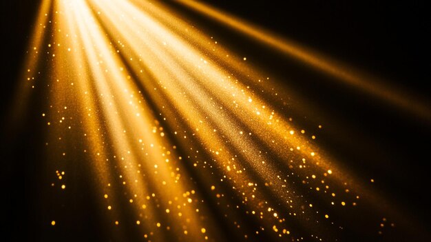 Photo golden light rays shining through darkness creating a magical atmosphere with sparkling dust