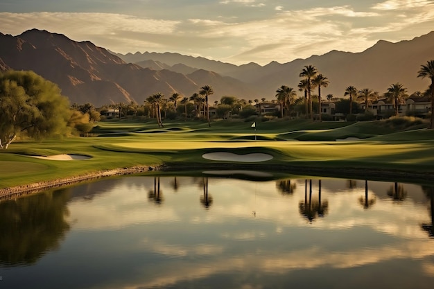 Golden Light Shines on Indian Wells Golf Resort a Desert Oasis in Palm Springs AI