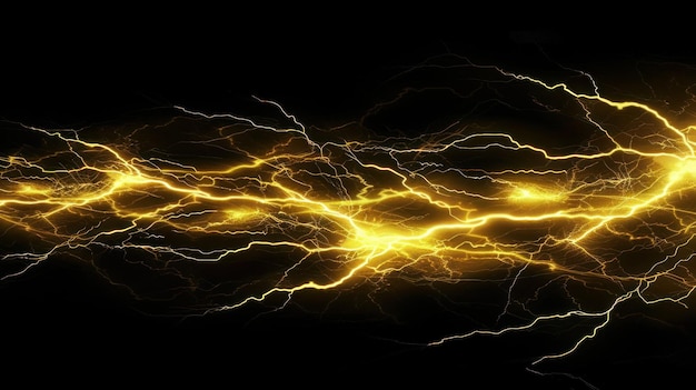 Golden Lightning Bolts Against Black Background