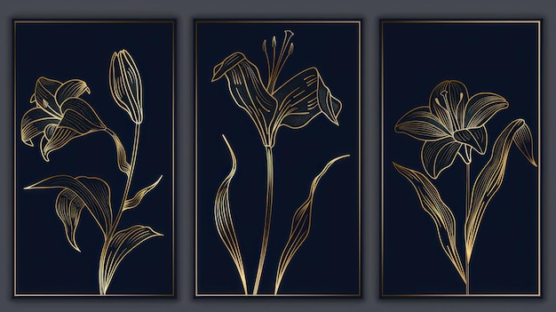 Photo golden lily flowers in art deco style