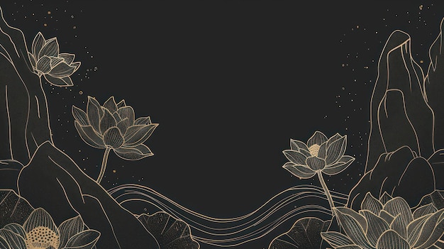 golden line in the shape of a lotus on a dark background wallpaper