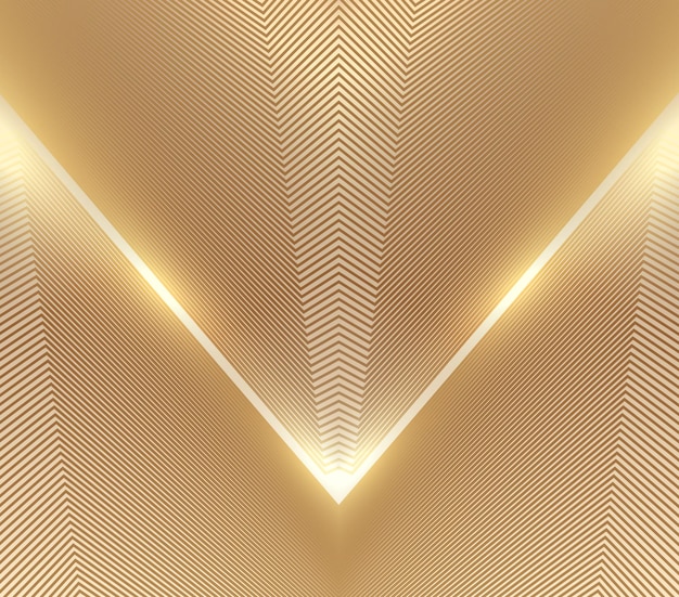 Golden lines create the spatial background of the abstract triangular building