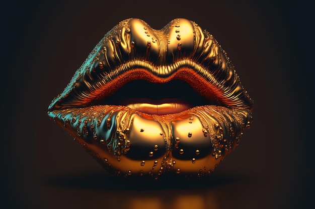 Golden lips Illustration for cosmetic advertising