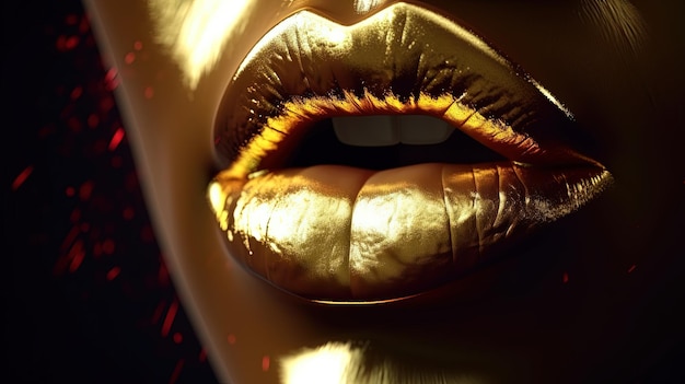 Golden lips shimmer digital art illustration Generative AI