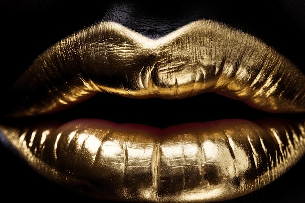 Golden lips of a woman close up Generative AI