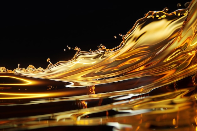 Golden Liquid Splash Abstract Wave Pattern with Vibrant Reflections and Dynamic Motion