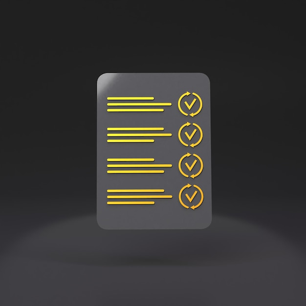 Golden List Icon with Checked Items 3d render illustration