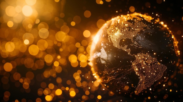 Photo golden lit earth with bokeh