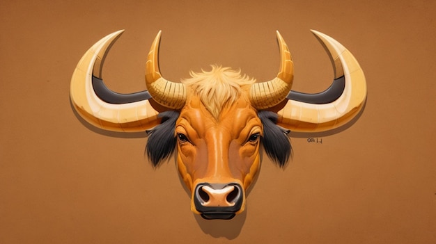 Golden Longhorn Bull Buffalo Cow Head Taurus Logo