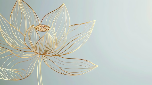 Golden lotus line arts on light blue background luxury gold wallpaper design wedding background