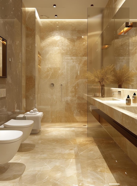 A golden and luxurious marble bathroom