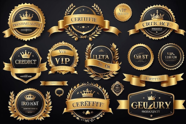 Photo golden luxury labels and banners gold premium quality certificate ribbons vector badges