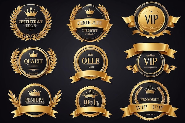 Photo golden luxury labels and banners gold premium quality certificate ribbons vector badges