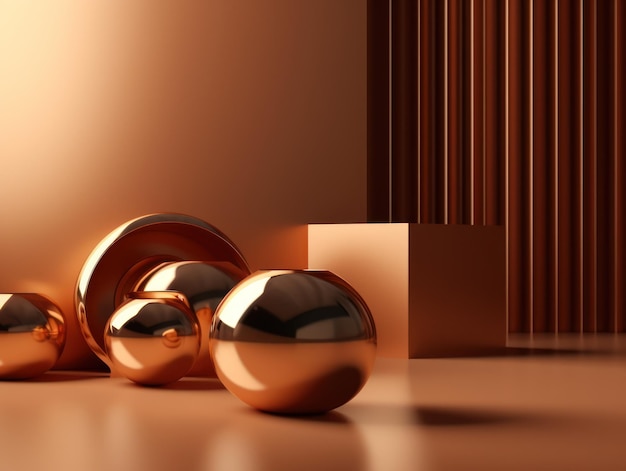 Golden luxury podium for product presentation Minimal scene Abstract background with geometric shapes Created with Generative AI technology