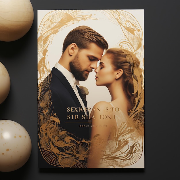 Photo golden luxury wedding invitation with photo