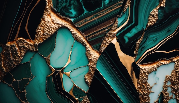 Golden Malachite Marble Texture Generative AI