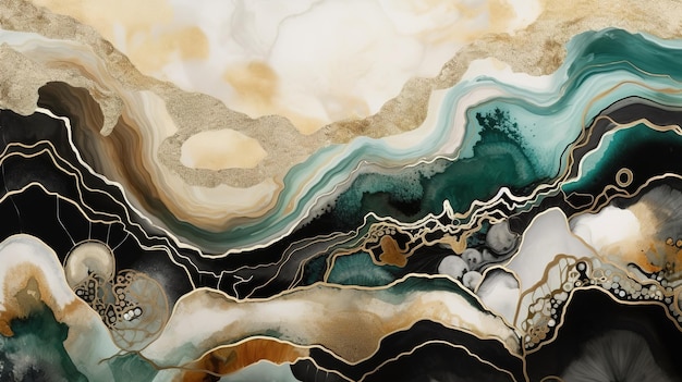 Golden Malachite Marble Texture Generative AI