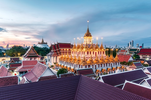 Golden metal castle illuminated, Wat Ratchanatdaram Woravihara