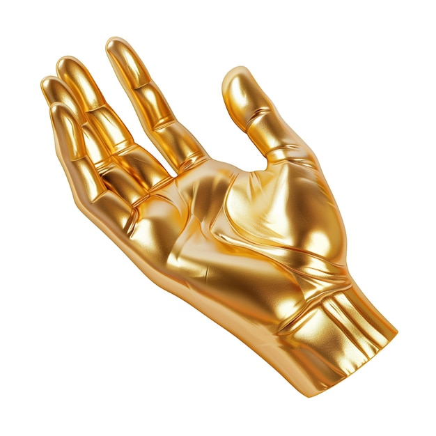 Golden metallic 3d human hand palm isolated on white background trendy creative design element