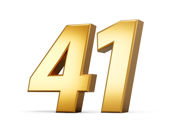 Golden metallic Number 41 Forty one White background 3d illustration