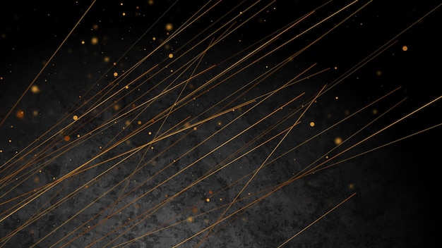 Golden minimal lines and dots on black grunge abstract background