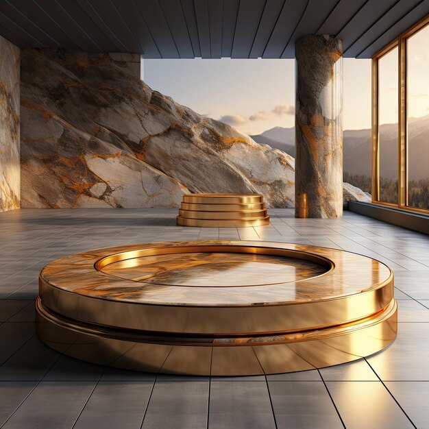 Golden modern product presentation empty marble podium