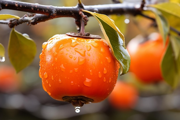 A Golden Moment Single Persimmon Still on the Tree Photography