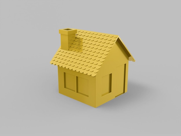 Golden mono color house on gray solid background Minimalistic design object 3d rendering icon ui ux interface element