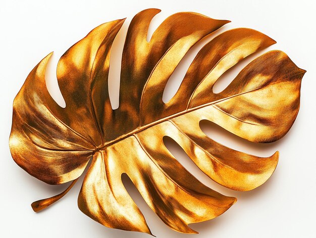 Photo golden monstera leaf detail stylish white background image