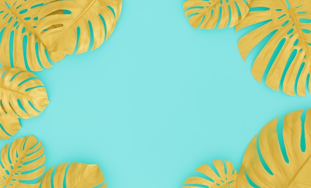 golden monstera leaves summer background