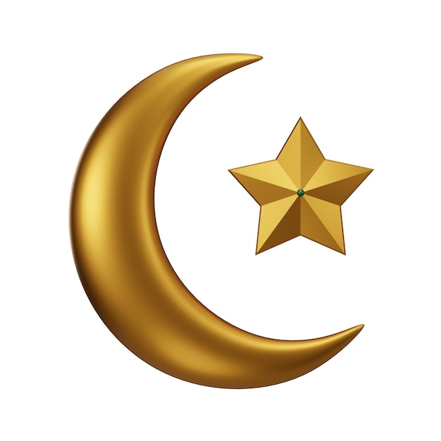 A golden moon and star with a white background