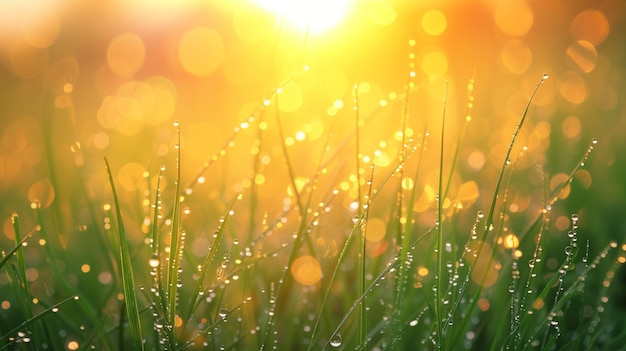 Golden Morning Dew on Vibrant Grass