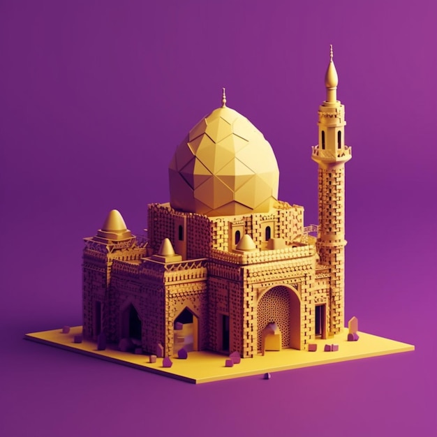 Golden mosque on purple background