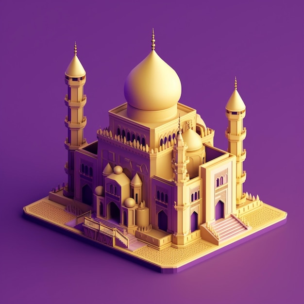 Golden mosque on purple background