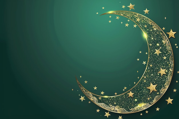 Golden mosque with crescent moon and stars illustration Arabic Eid Mubarak Background