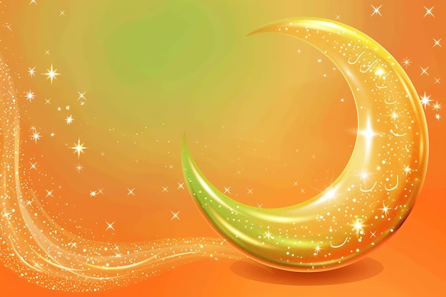 Golden mosque with crescent moon and stars illustration Arabic Eid Mubarak Background