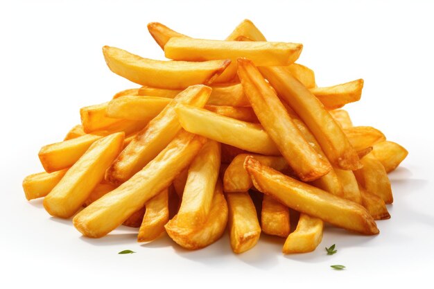 A Golden Mountain A Pile of Crispy French Fries on a White Canvas White