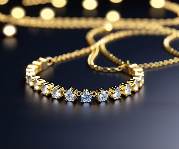 a golden necklace with diamonds